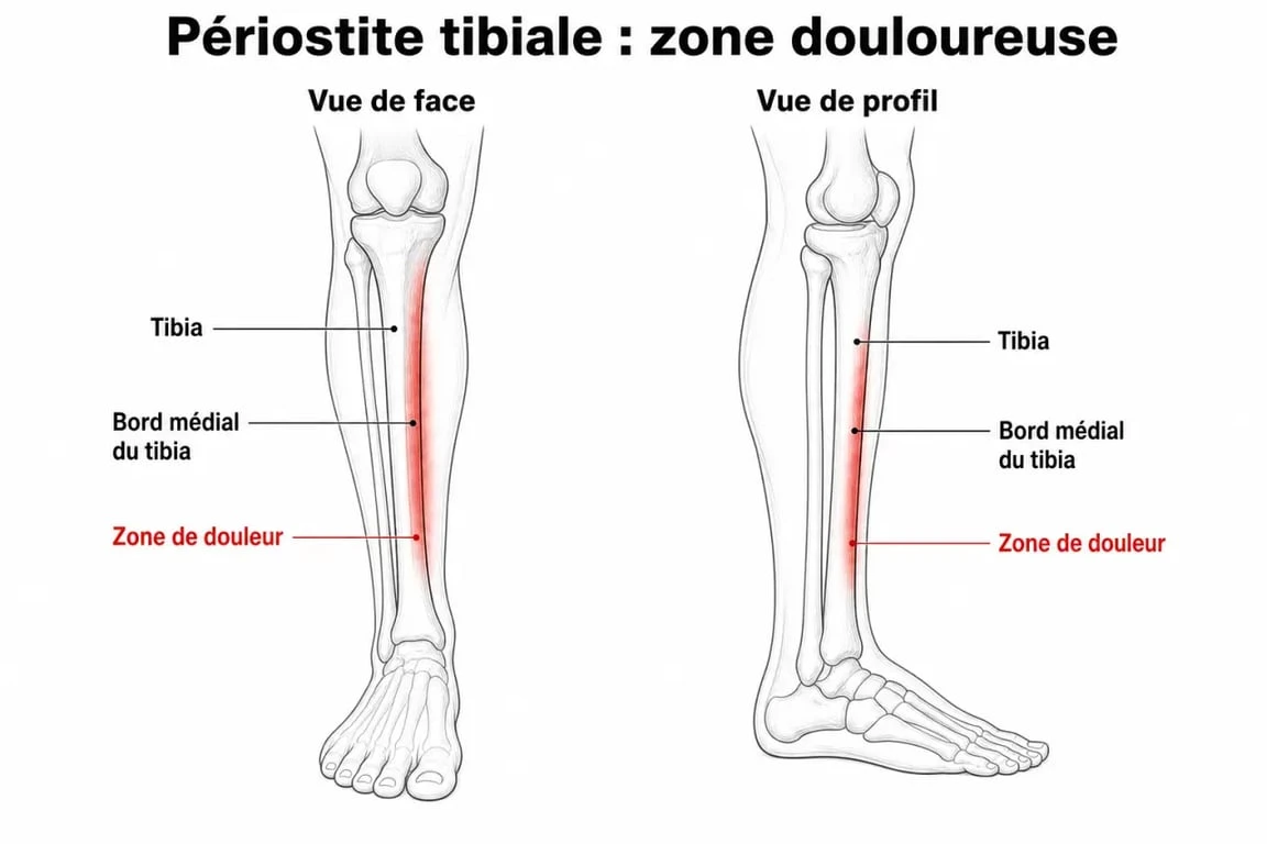 Localisation anatomique de la périostite tibiale sur le tibia