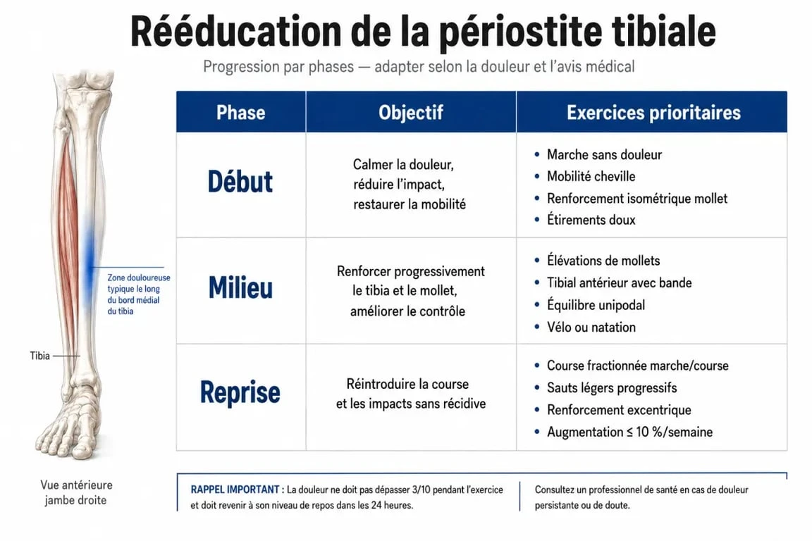 Tableau de progression des exercices pour périostite tibiale