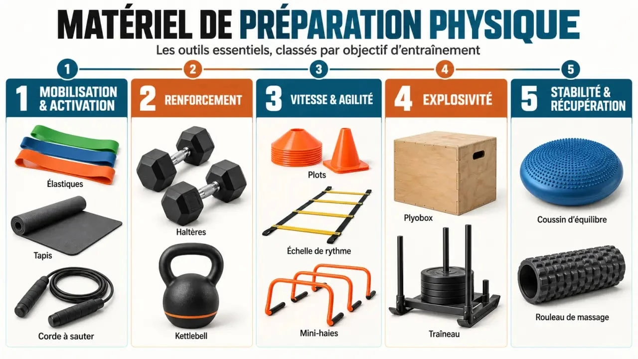 Infographie du matériel de préparation physique classé par objectif d’entraînement