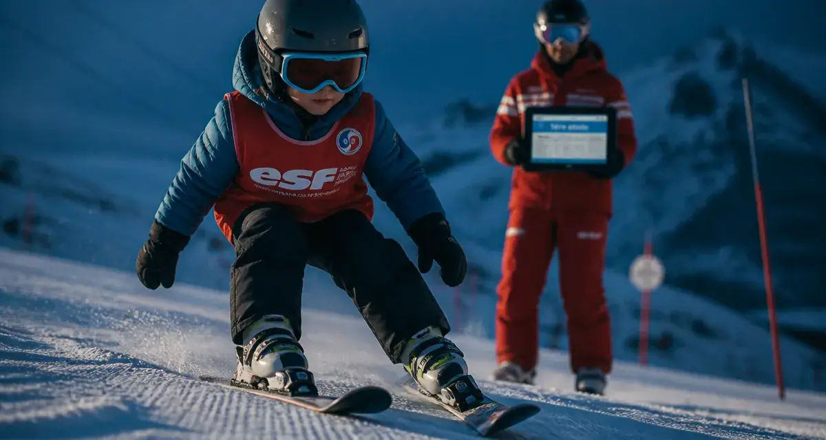 Ski 1ere etoile : virages parallèles sur piste verte, moniteur ESF