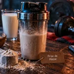 Shaker de whey protéine prise de masse sur table