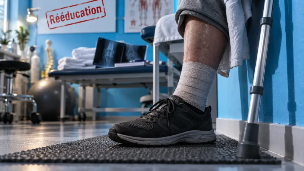 Après le retrait du plâtre, la jambe récupère par étapes : appui, mobilité et équilibre