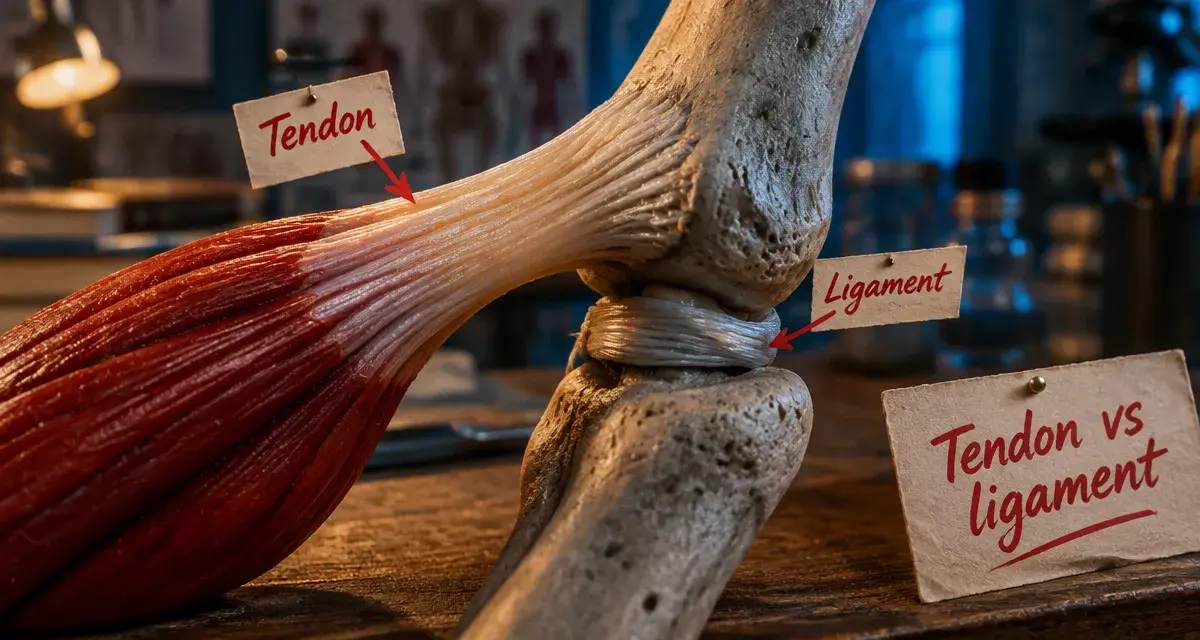 Difference entre tendon et ligament : tendon transmet le mouvement, ligament stabilise