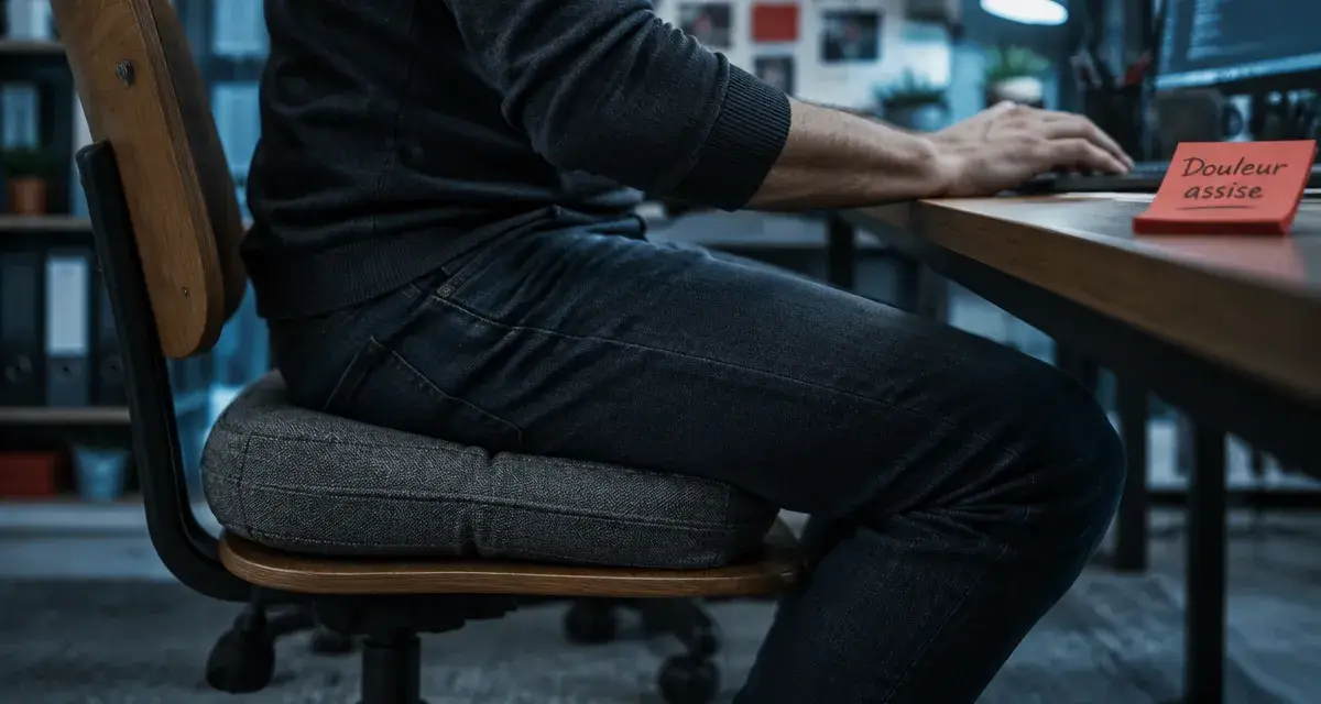 Douleur fessiers position assise : compression sur coussin